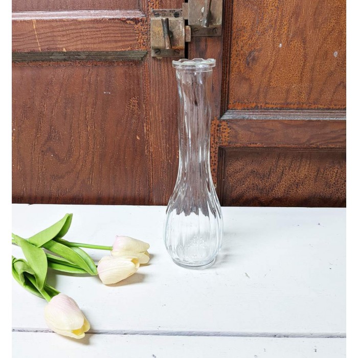 Vase vintage verre clair cannelé
